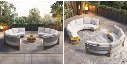 Outdoor garden balcony teak sofa outdoor leisure villa garden courtyard waterproof sunscreen solid wood furniture combination
