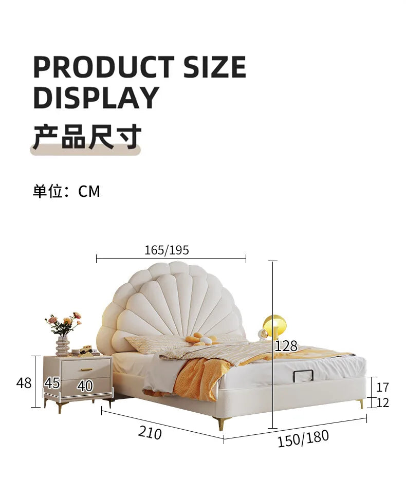 cheap Luxury Leather Princess Petal Bed with LED Lights queen bed frames 120x200cm 135x200cm 150x200cm 180x200cm Beds Furniture