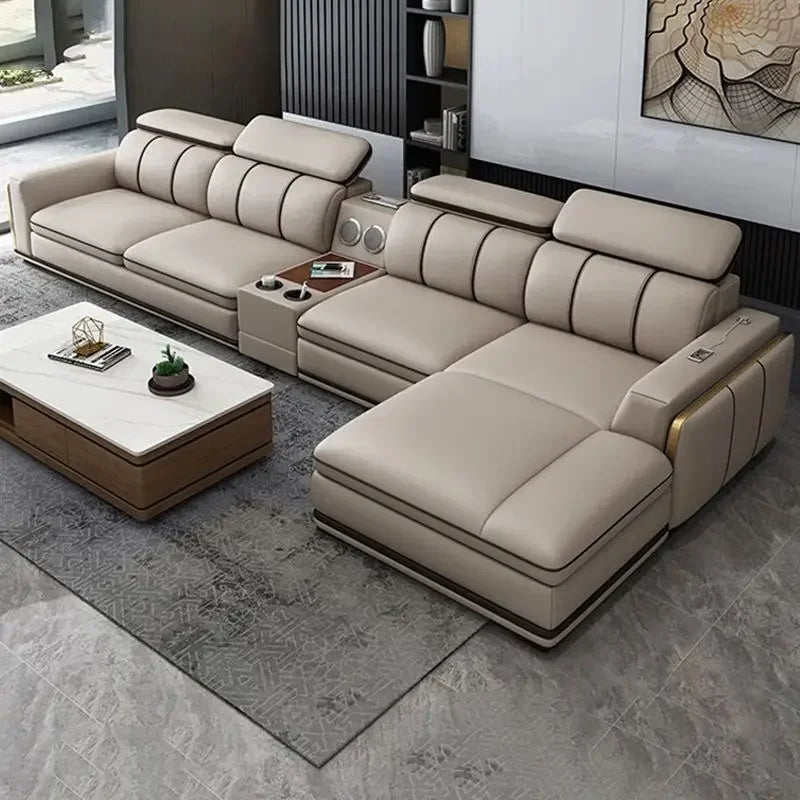 Light luxury first-layer cowhide leather sofa, living room size, straight row concubine combination household leather sofa