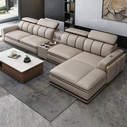 Light luxury first-layer cowhide leather sofa, living room size, straight row concubine combination household leather sofa