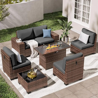 7 PCS Outdoor Sectional Conversation Set with 44
