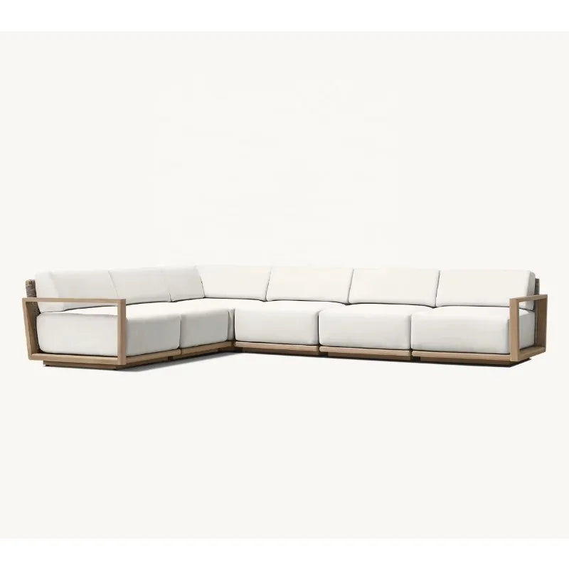Modern Luxury All Weather Patio Garden Hotel Pool Sofa Set Outdoor Leisure Solid Wood Furniture Teak Modular Sofa L-Sectional