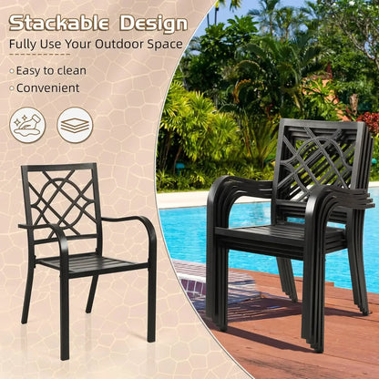 300lbs Patio Chairs Set of 4 Outdoor Dining , Metal Frame Stackable Patio Dining , Wrought Iron Black Outdoor Chair