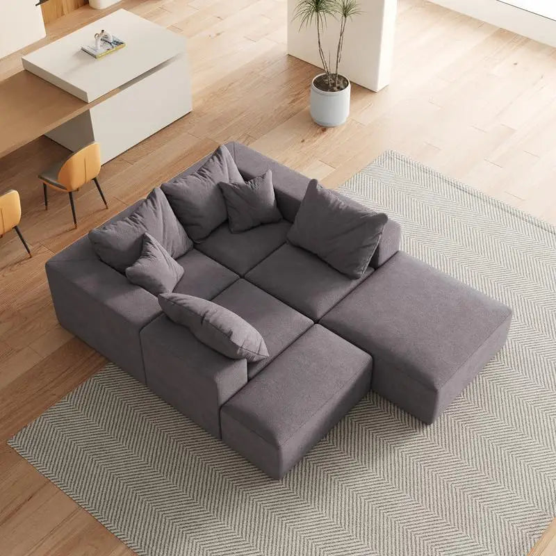 Modular 132" L-Shaped Sectional Sofa Set with 6 Pillows, Versatile Upholstered Couch for Living Room and Bedroom, Perfect for