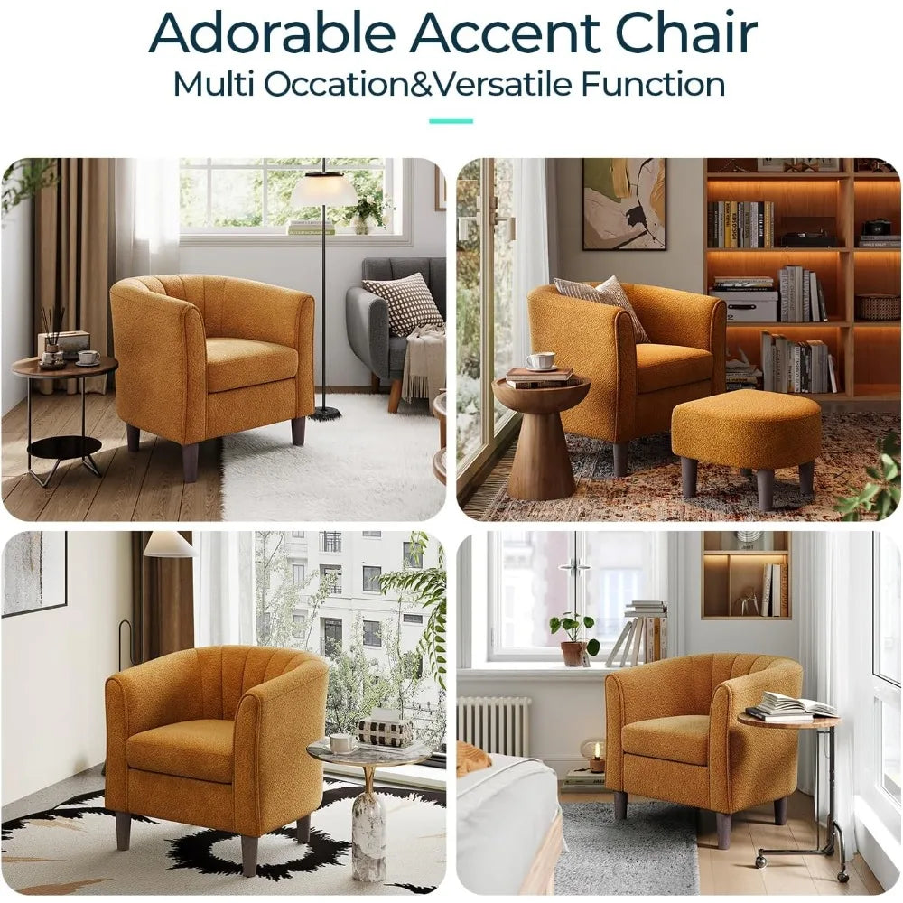 accent chair with ottoman, chenille barrel chair with footstool, modern upholstered armchair for living room bedroom waiting ro