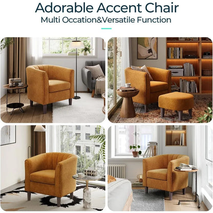 accent chair with ottoman, chenille barrel chair with footstool, modern upholstered armchair for living room bedroom waiting ro
