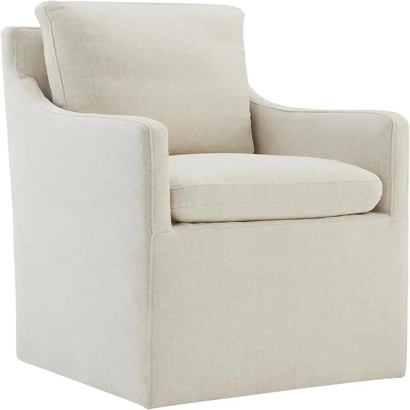 Khaki Upholstered Dining Chair with Casters, Modern Accent Armchair for Dining Room, Bedroom, Living Room, and Reading Room