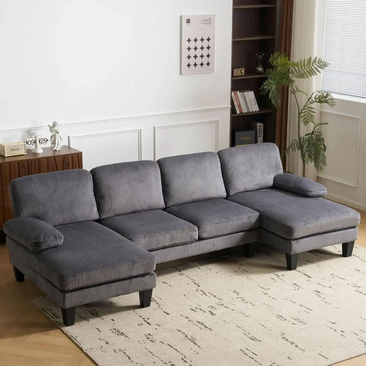 Living Room Sectional Sofa, U Shaped Sofa with Double Chaise Longue