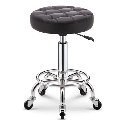 Black PU Leather Rolling Stool Round Swivel Stool with Wheels Height-Adjustable Seat for Salon Tattoo or Office Use