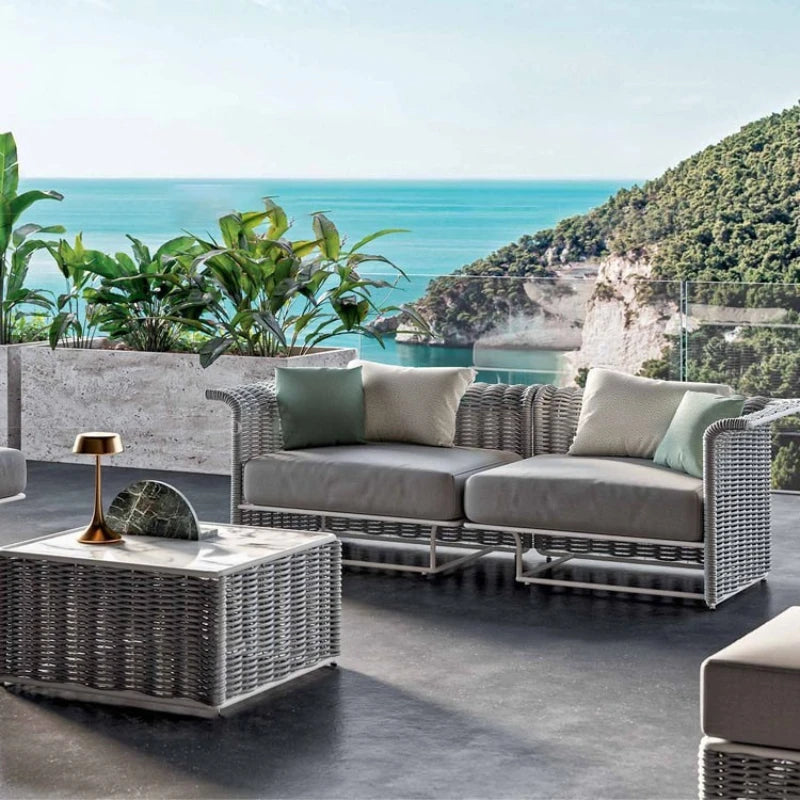 Outdoor sofa courtyard terrace simple rattan sofa waterproof sunscreen balcony rattan chair furniture