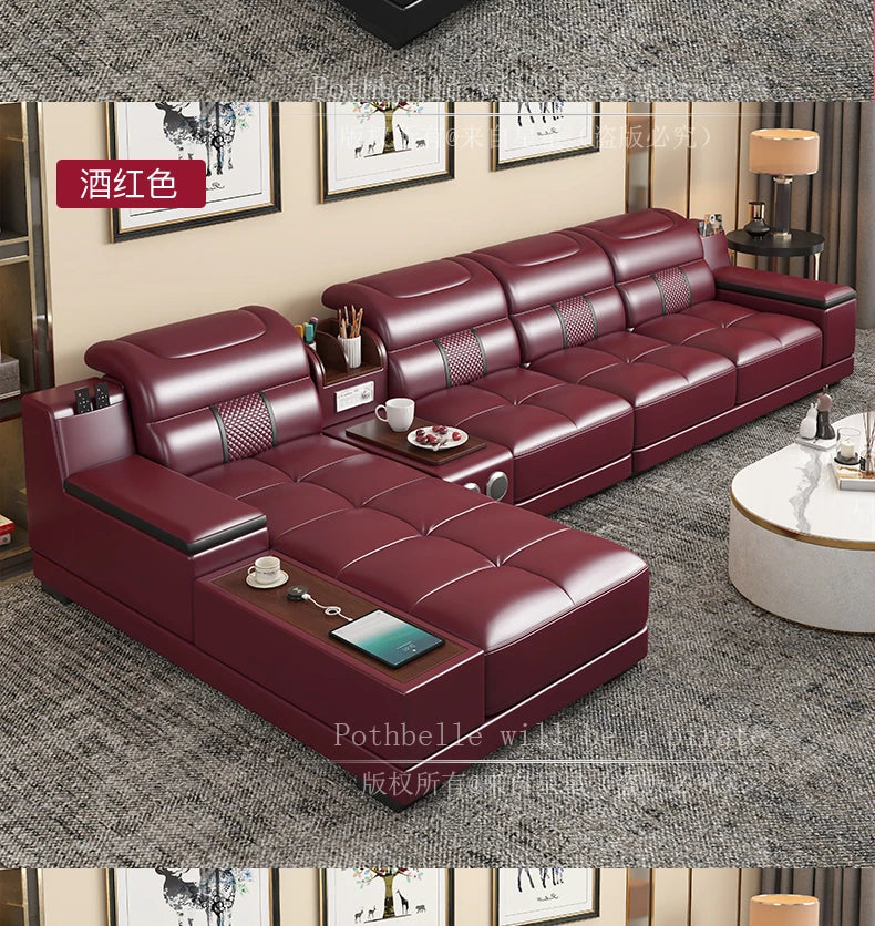 Leather Sofa Modern Simple Living Room Small Apartment Latex Storage Top Layer Leather Sofa