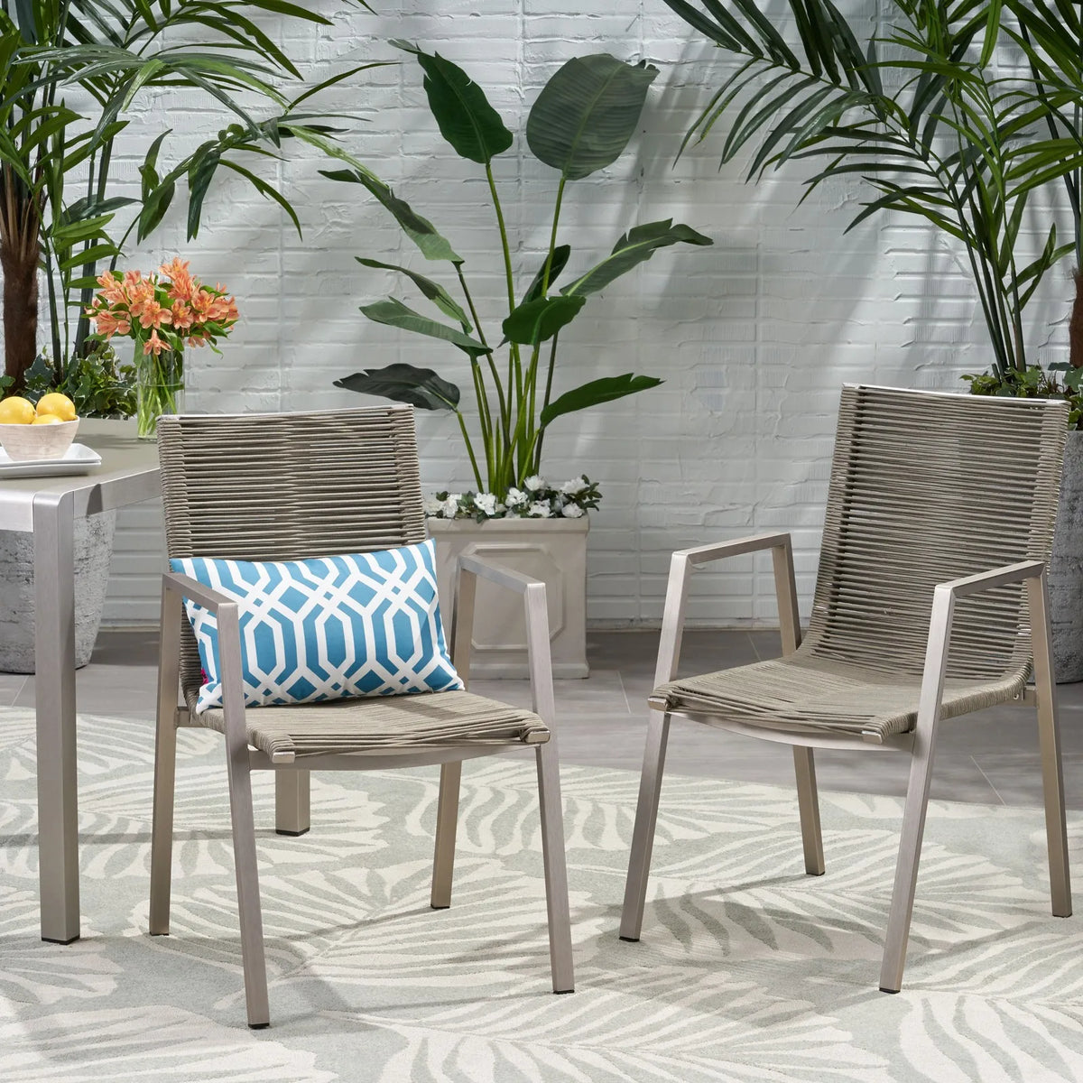 Steel Conversation Accent Furniture for Patio (Set of 2) for Porch, Backyard, Garden, Indoor