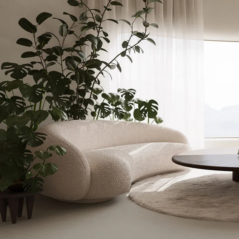 -Contemporary Minimalist Sectional Sofa Set Wood Frame with Curved Sleeper Sponge Filled for Home Hotel or Apartment