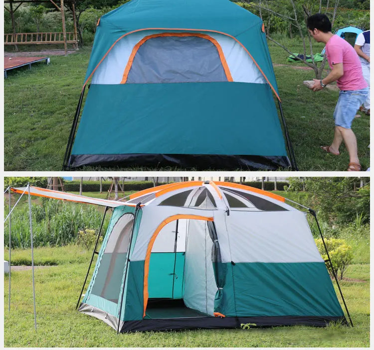 3 Sizes Tent Two-bedroom 1 Living Room Large Family Camping Tent 5-8-12 Person Leisure Camp Tent Rainproof Outdoor Indoor Hourse