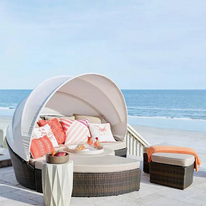Outdoor rattan round bed leisure garden courtyard swimming pool beach bed