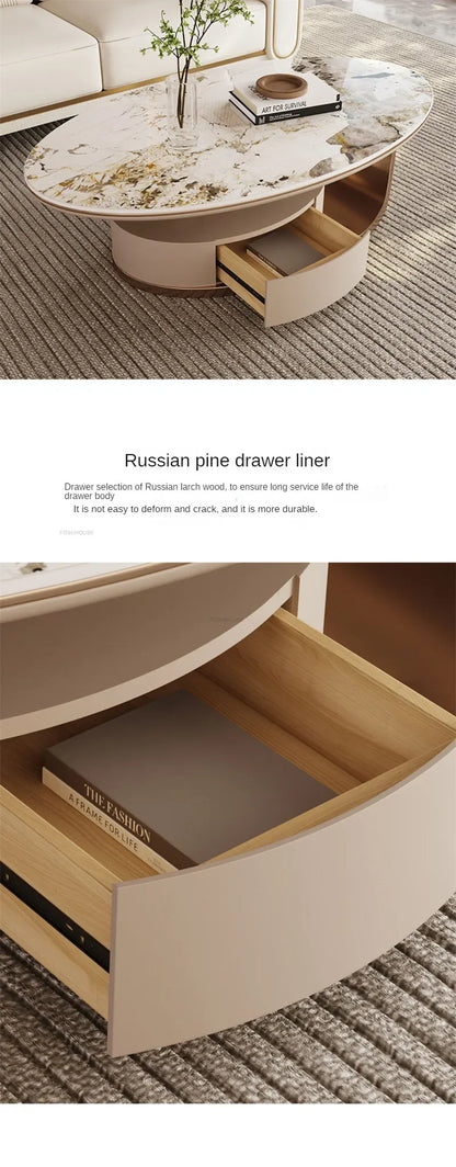Nordic Light Luxury Designer Oval Coffee Table Rock Board Coffee Tables for Living Room Simple Storage Side Table Home Furniture