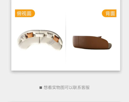 Two-color U-shaped villa leather sofa, modern light luxury semi-curved sofa