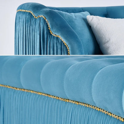 83"  Blue Velvet Curved Sofas Upholstered Tufted 3-Seater Sofa Couch Luxury Modern for for Home Apartment Living Room furniture