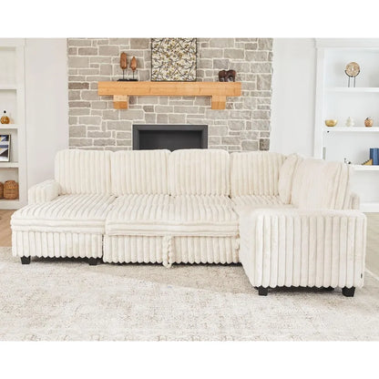 Corduroy Sleeper Sofa Bed with Storage Chaise Modular Sectional Sofa Couch with Pull Out Bed L Shaped Sectional Couches
