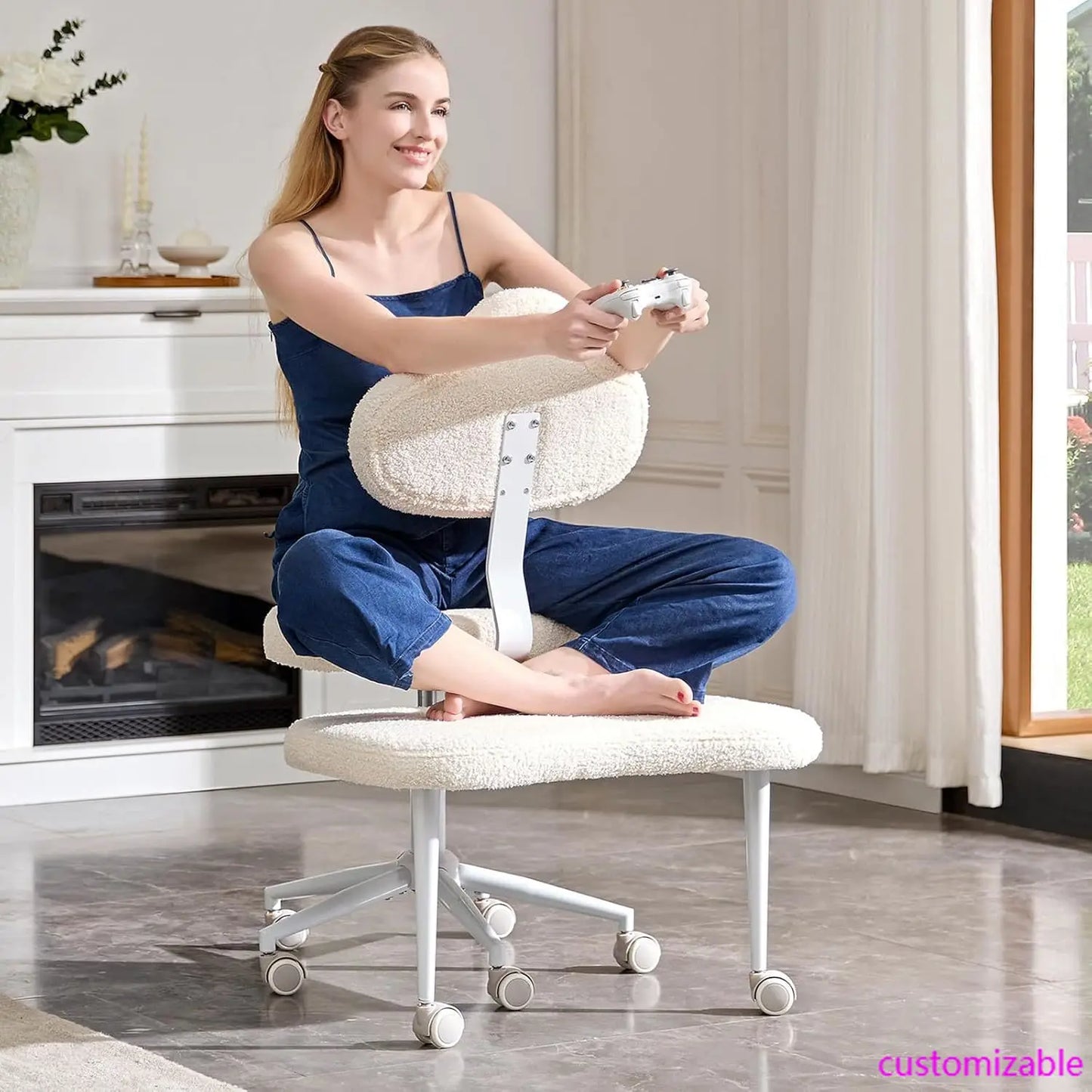 Cross Legged Office Chair with Wheels, Meditation Chair, ADHD Chair for Adults, Wider Height Adjustable Backrest and Seat
