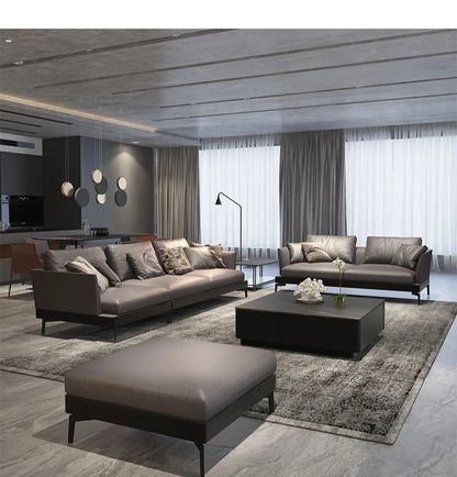 Italian sofa light luxury nappa leather furniture large apartment living room gray Nordic simple modern Hong Kong model room