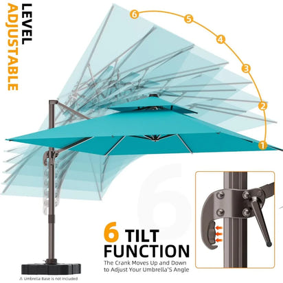 9' X 12' Double Top Cantilever Patio Umbrella - Heavy Duty Offset Umbrella with 360° Rotation for Garden Deck Pool Patio, Turquo