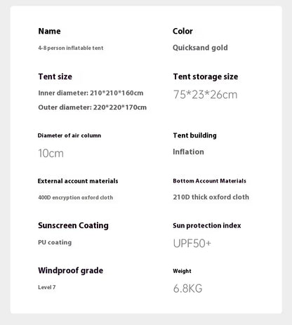 Lohascamping Large Camping Air Tent for 4-5 people Air shelter Dome tent Family Hiking  inflatable One-touch tent Outdoor Tent