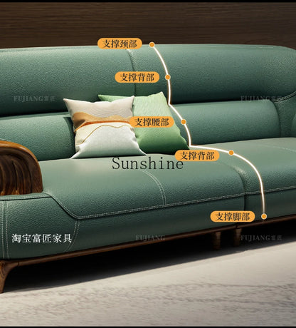 Leather sofa modern high-end villa living room 123 combination solid wood furniture simple and modern