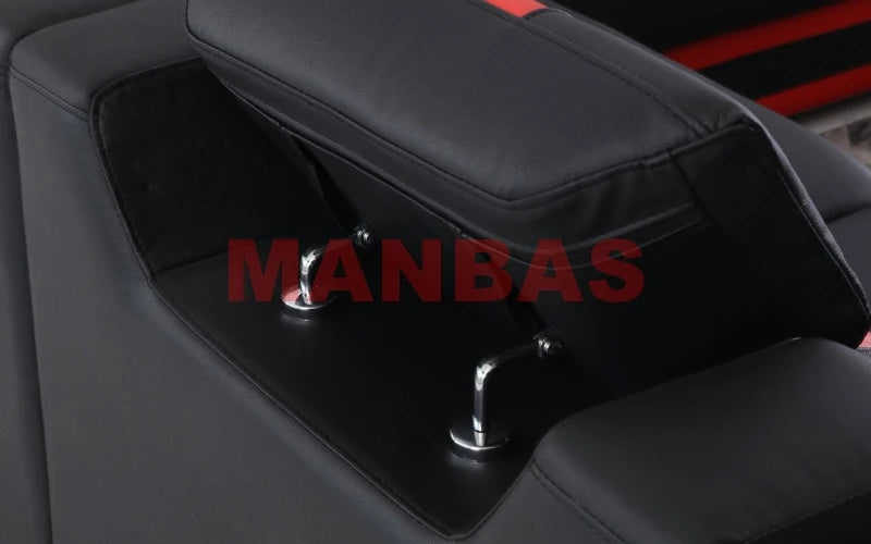 MANBAS Italian Genuine Leather Sectional Sofa with LED Lights | Futuristic Furniture U Shape Couch Living Room Big Sofas Set