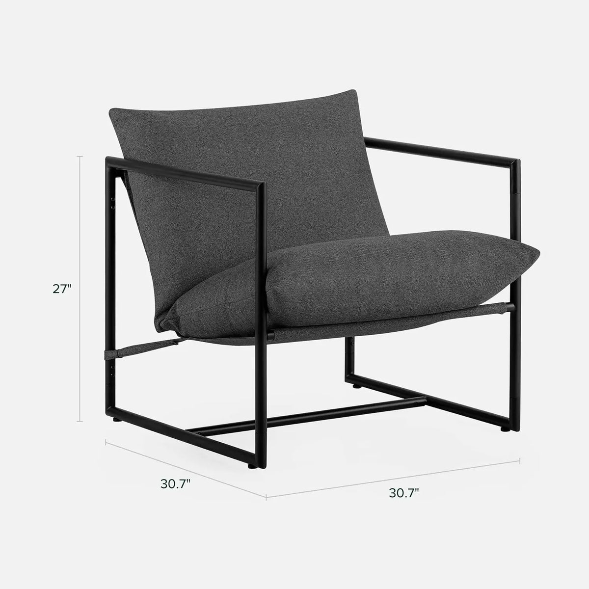 Modern Metal Accent Chair with Shredded Foam Cushion, Dark Grey, Easy Assembly, 250 lbs Capacity
