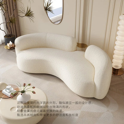 Cream style light luxury Italian minimalist curved sofa lamb flannel pea sofa modern living room small apartment