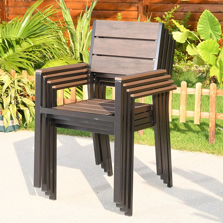 6 Chairs Aluminum Outdoor Furniture WPC Dining Table Chairs Patio Garden Sets