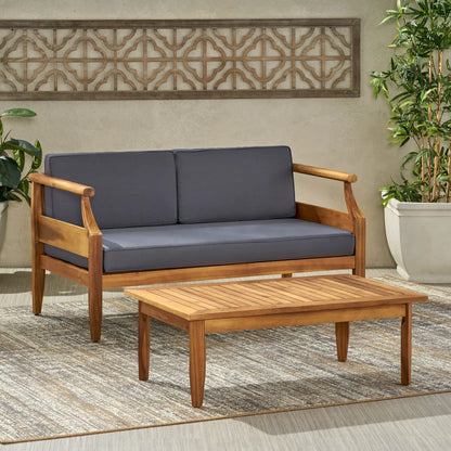 Outdoor Acacia Wood Lounge Armchair with Water Resistant Cushion, Modern Club Chair for Garden Patio Backyard Poolside