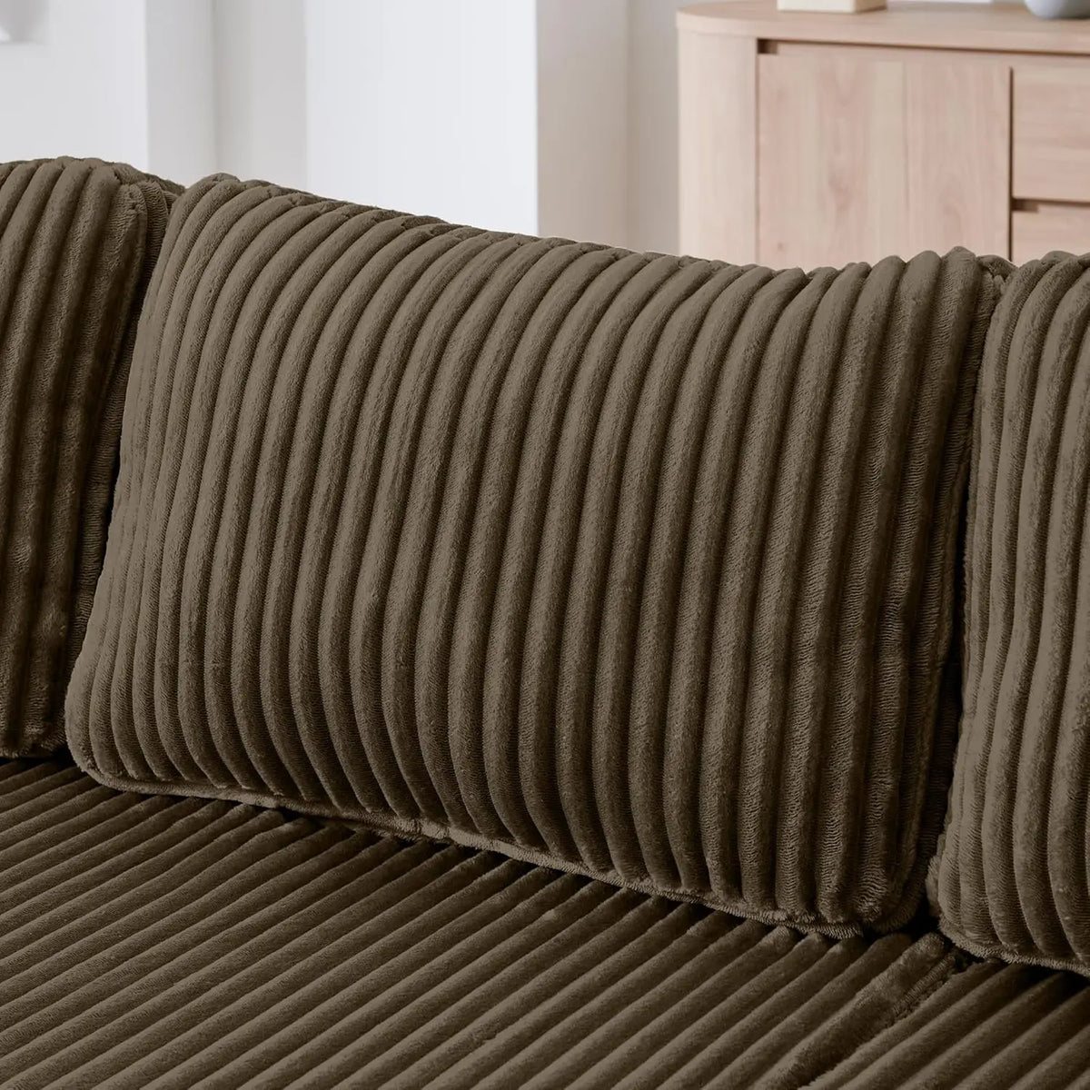 Comfy Boneless Sectionals For Living Room, Plush Corduroy Couch With Comfy Chaise Lounge, U Shaped Sectionals Foam Couches