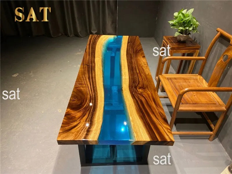 Modern Fashion Creative Living Room Office Epoxy Resin River Solid Wood Table Pattern Customization