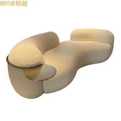 Modern light luxury fashion Italian curved pea pod sofa lamb wool fabric three-person sofa living room furniture