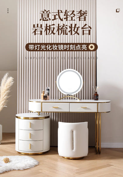 Light Mirror Vanity Table White Minimalist Drawers Storage Dressing Table Desk Makeup Mesa De Maquillaje Bedroom Furniture