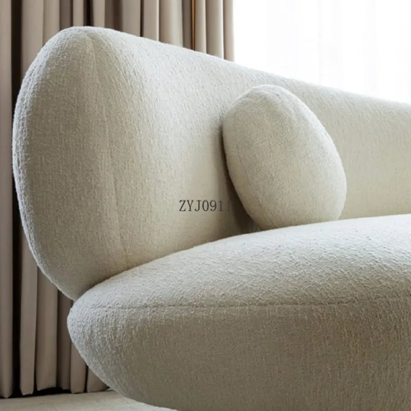 Italian minimalist white cashmere fabric Nordic light luxury small apartment curved sofa