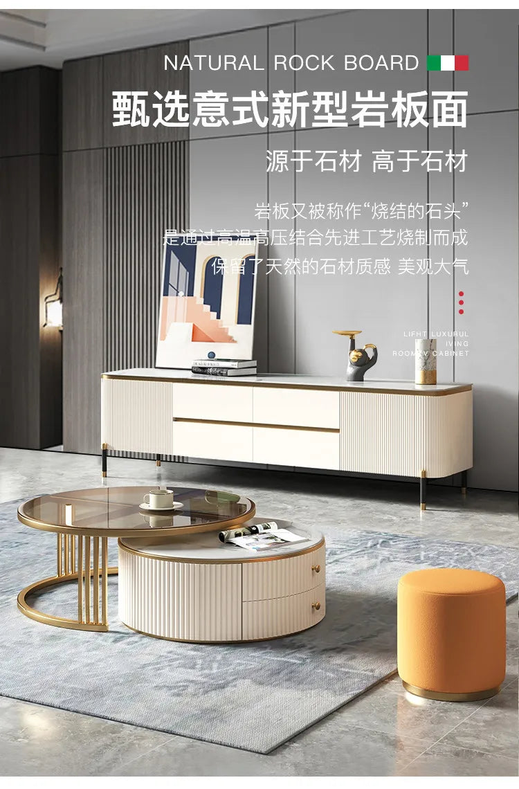 Light luxury rock slab size round coffee table combination modern simple small apartment