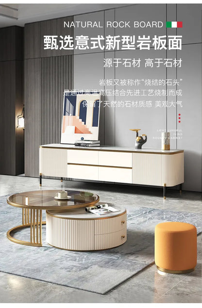Light luxury rock slab size round coffee table combination modern simple small apartment