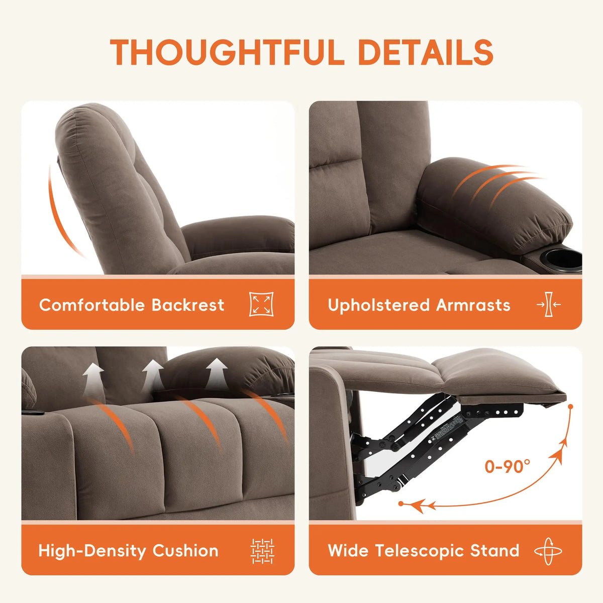 Power Swivel Rocker Recliner Chair for Adults (Brown2)