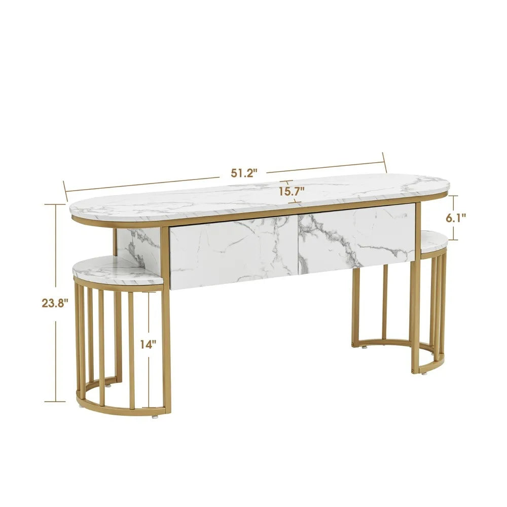 Console Table with Storage Shelf, Sofa Table with Gold Legs for Entryway