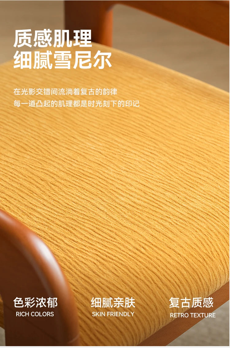 French retro solid wood dining chair home simple designer chair bedroom fabric medieval backrest single chair