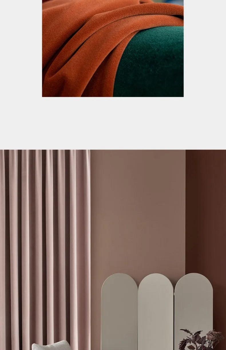 Luxury Nordic Minimalist Blackout Velvet Curtains for Bedroom Living Room Orange Home Decor Custom Tulle and Valance