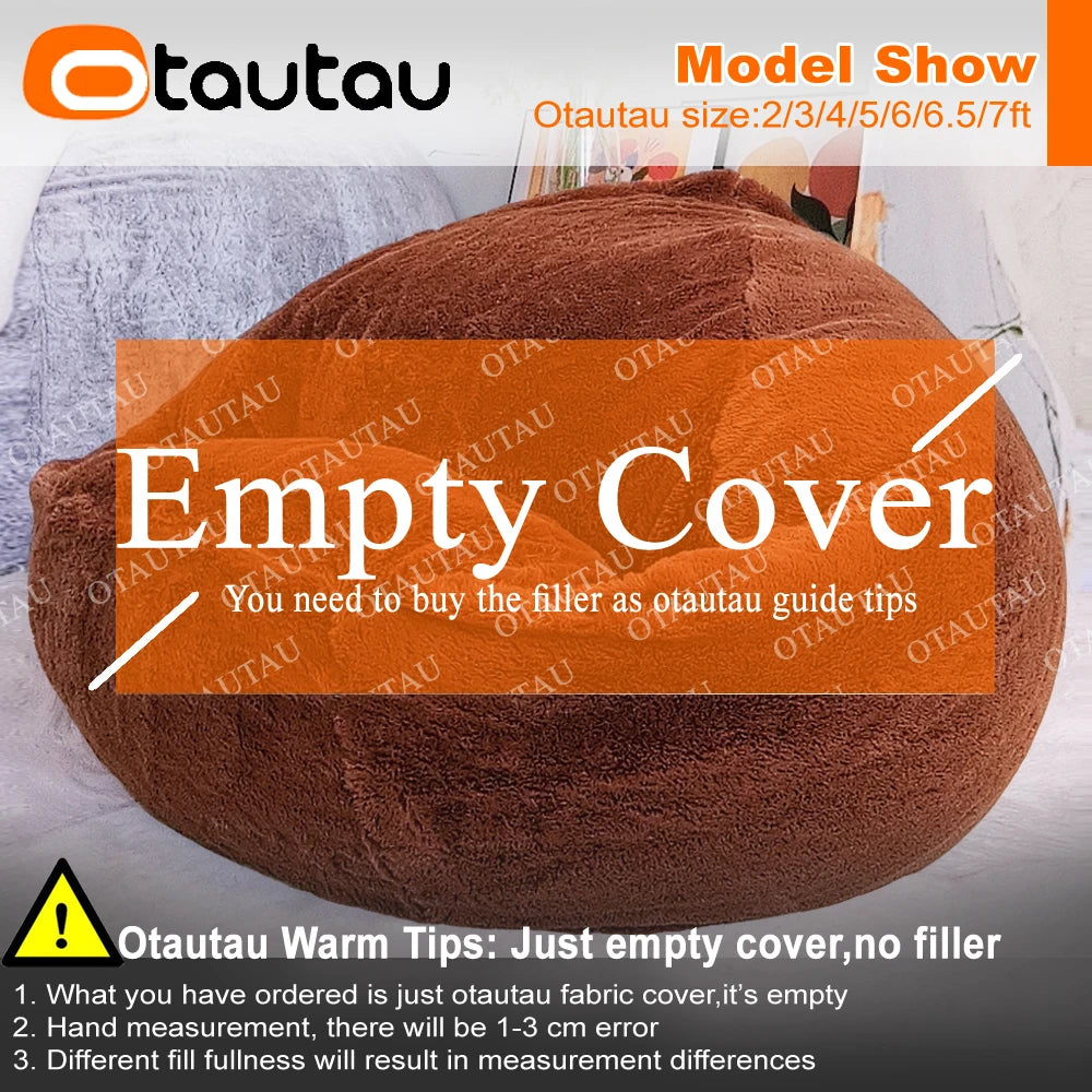 OTAUTAU Fluffy Faux Bunnyf Fur Bean Bag Cover Corner Pouf Cover DD003【No Filler Inside! You Need To Buy Filler By Yourself !】