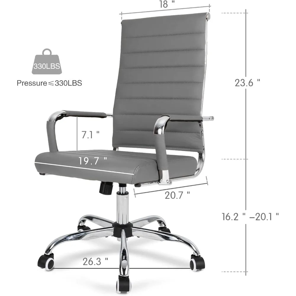 "contemporary ribbed home office chair, sleek leather meeting room seating, ergonomic desk chair for office, high-back executive