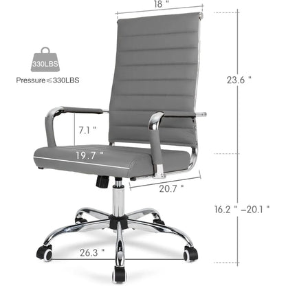 "contemporary ribbed home office chair, sleek leather meeting room seating, ergonomic desk chair for office, high-back executive