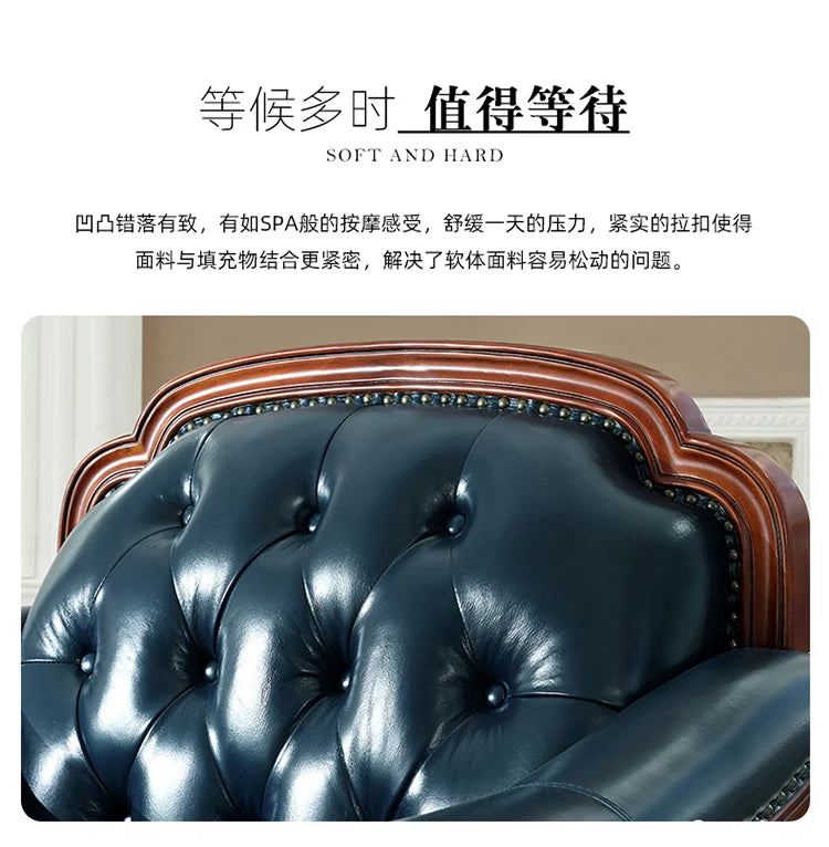 American first-layer leather sofa combination simple household solid wood corner villa L-shaped sofa