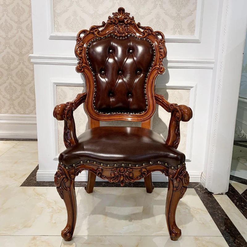 European-style all-solid wood dining table and chairs, living room, luxury villa home square table, French glass dining table, A