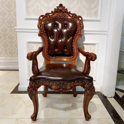European-style all-solid wood dining table and chairs, living room, luxury villa home square table, French glass dining table, A